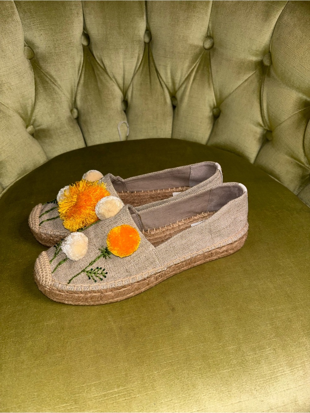 NIB Tory Burch Lily Platform Espadrille, Linen/Embroidery Natural $228